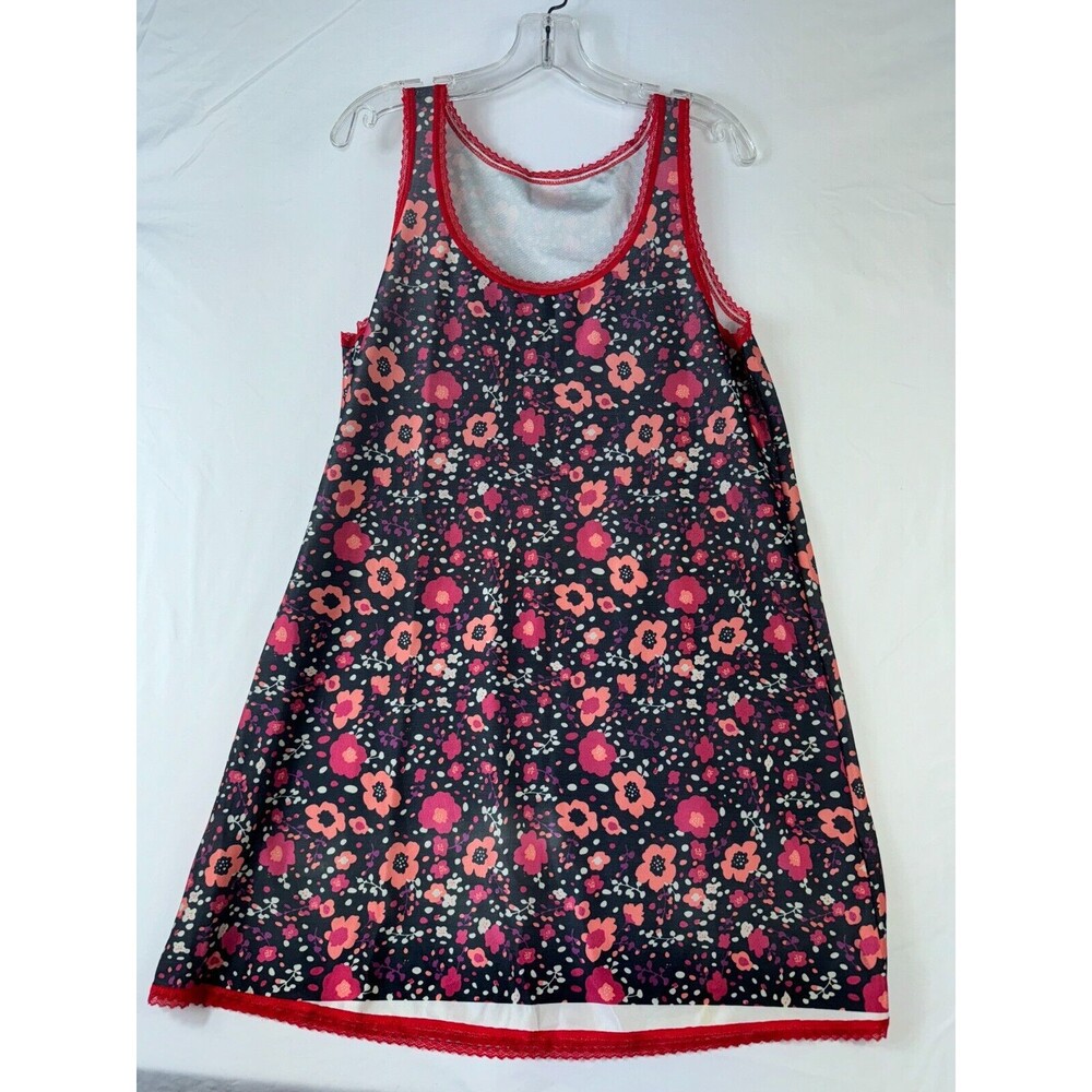 Tracy Mini Shift Tank Dress Women's L Black Floral Scoop Neck Cute Hippie Trendy